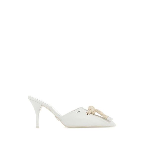 Prada Women White Nappa Leather Mules